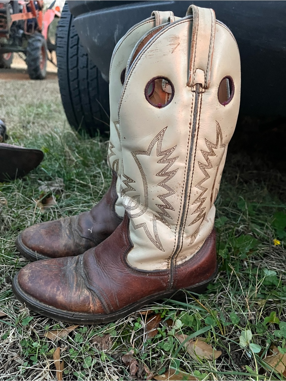 Men's Two-Tone Western Work Boots - Brown and Cream